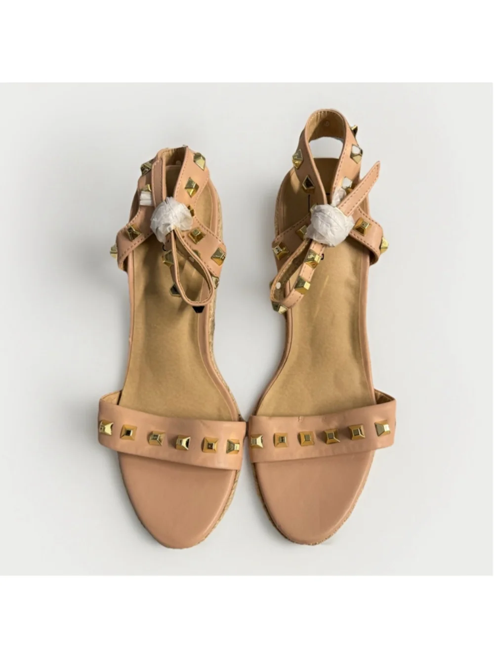 Studded Espadrille Wedge Sandals Women’s Ankle Strap Gold Stud Platform Heels